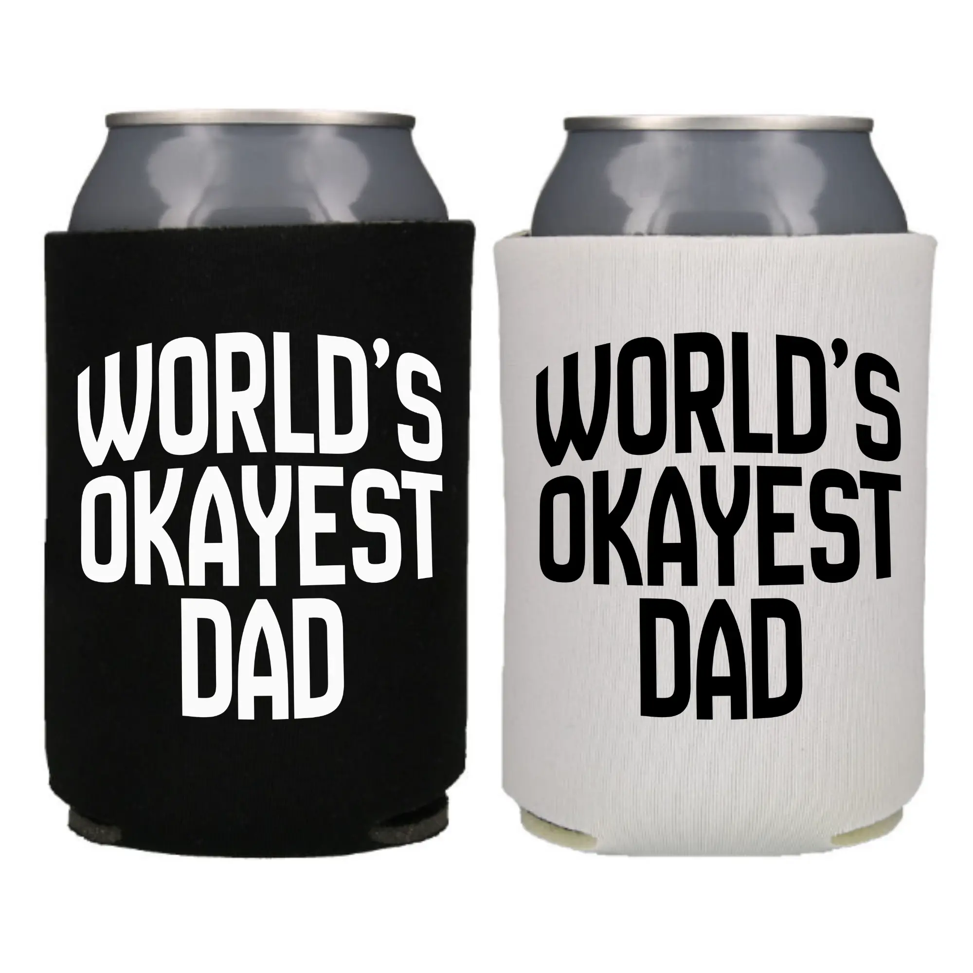 Father’s Day Can Cooler, World’s Okayest Dad, Funny Daddy’s Drink Coolie Gift, Beer Hugger for Papa, Father’s Day Gift Idea