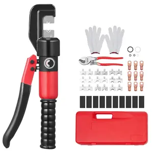VEVOR Hydraulic Crimping Tool, TikTokShopBlackFriday, Various specifications, with Copper And Aluminum Terminal Battery Lug Crimper, with a Cutting Pliers, Gloves, Copper Ring Connectors, Heat Shrink Sleeves