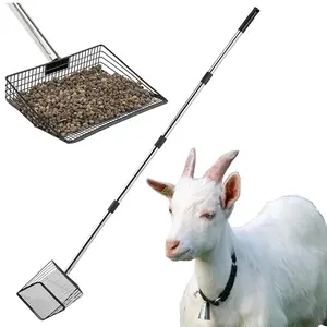 Goat Pooper Scooper, Goat Stall Sifter Shovel, Supplies & Accessories for Goat, Coop Scooper for Sand, Sheep//Horse/Cow, Pooper Scooper Rake for Livestock (22 to 62 Inch, Black)