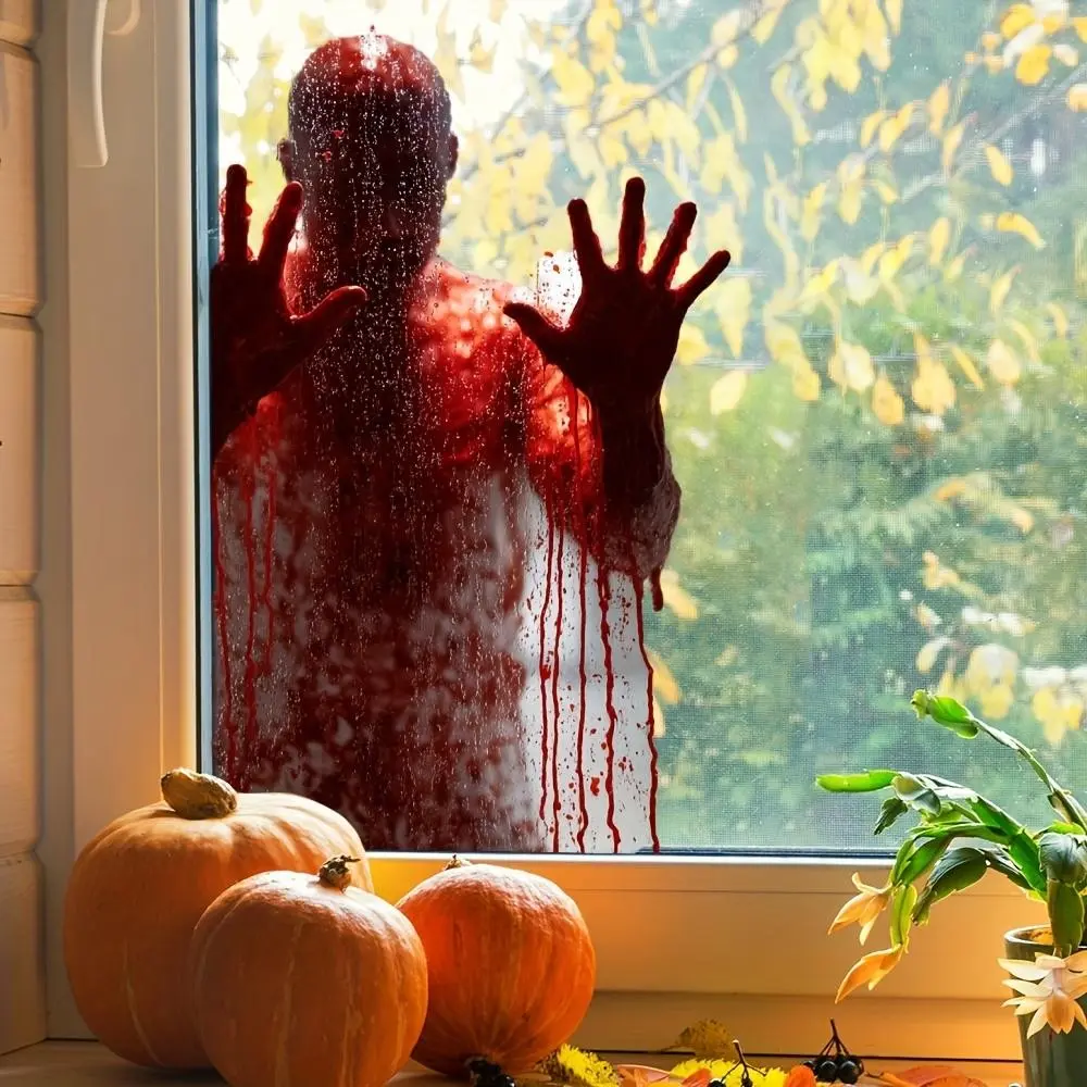 Halloween Zombie Bloody Window Stickers, Self-Adhesive Horror Halloween Silhouette Window Decor, Indoor Outdoor Thrilling Party Decoration