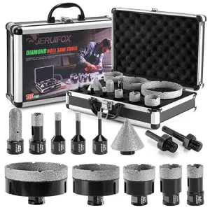 JERUIFOX Diamond Hole Saw Kit Tile Drill Bits, 13 PCS Diamond Core Drill Bits Set 6/8/10/19/25/35/51/75/100mm+50mm Chamfer Saw +20mm Finger Bit+SDS Adapter Porcelain Hollow Drill Hole Saw for Ceramic, Granite