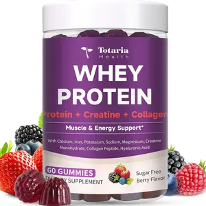 Totaria 3-in-1 Protein Gummies | Whey + Creatine + Collagen | 0 Sugar | Supports Muscles & Natural Energy | Delicious Berry Flavor | Daily Wellness for Men & Women