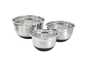 Oster Oswalt 3 Piece Mixing Bowl Set with Non-Slip Bases in Silver