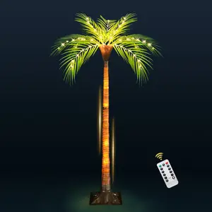 Outdoor Patio Pool Decoration 4.6ft Artificial Brown Palm Tree, Christmas Tree Lights, with 110 LED Bulbs, Suitable for Indoor, Outdoor, Tiki Bar, Outdoor Patio, Porch, Pool, Outdoor Christmas Decorations & Nativity Scene Decor