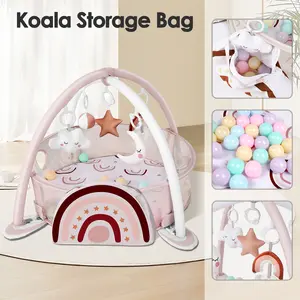 4-in-1 Baby Play Mat Baby Gym,Tummy Time Mat for Floor Activity Gym Ball Pit Including 30 Balls with 5 Infant Learning Sensory Baby Toys for Newborn Toddler Boy & Girl Gifts(rainbow)