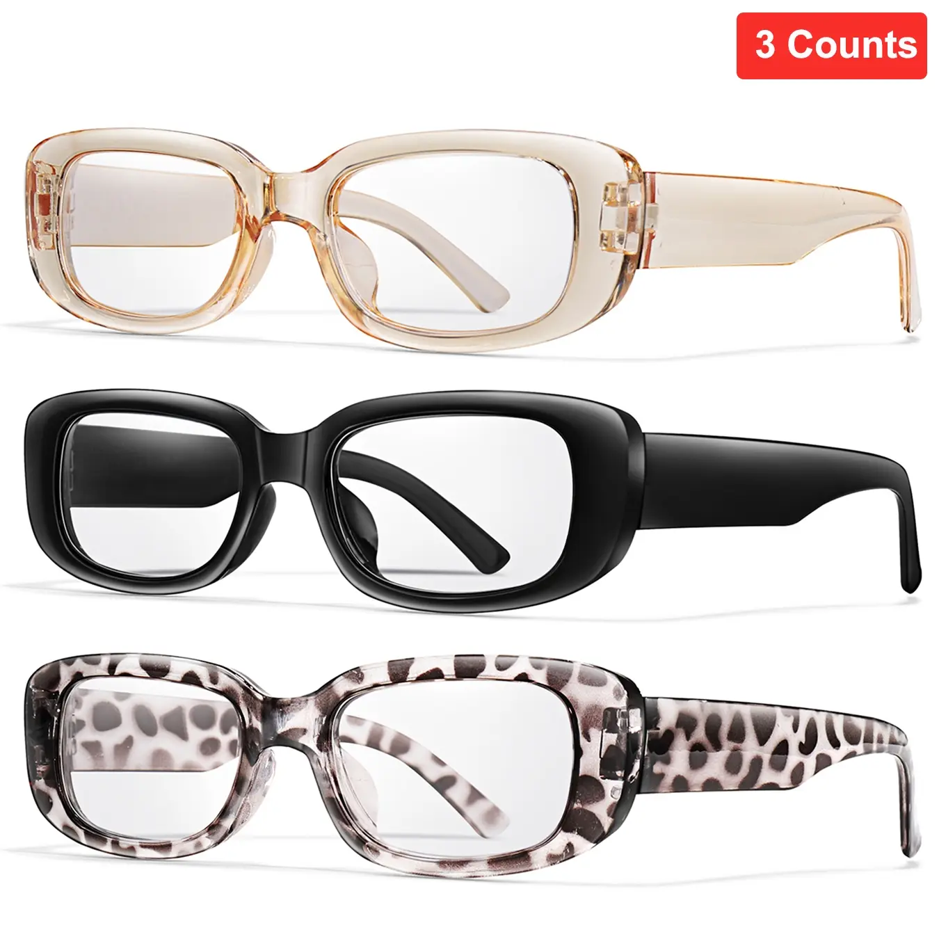 3 Pairs Fashion Unisex Reading Glasses, High Quality Eyewear, Lightweight Durable Glasses, Classic Rectangle Design, Lightweight PC Frame, Rectangular Eyeglasses