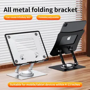 360° Rotating Metal Phone & Tablet iPad Stand, Tablet & Phone Elevating Stand, Desktop Foldable Holder for Online Classes, Gaming, and Study