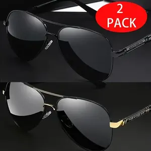ShineThru 2-Pair Unisex Full Rim Metal Polarized Aviator Frames, Durable Anti-Glare PC Lenses, Full UV Protection, Men's Polarized Sunglasses, Sunglasses for Women, Ideal for Driving, Outdoor Travel tiktokshopspringglowup, Men's Sunglasses Polarized