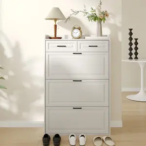 Shoe Cabinet with 3 Flip Drawers and 2 Drawers, Shoe Cabinet Storage for Entryway, Narrow Shoes Organizer for Entryway, White Racks Adjustable