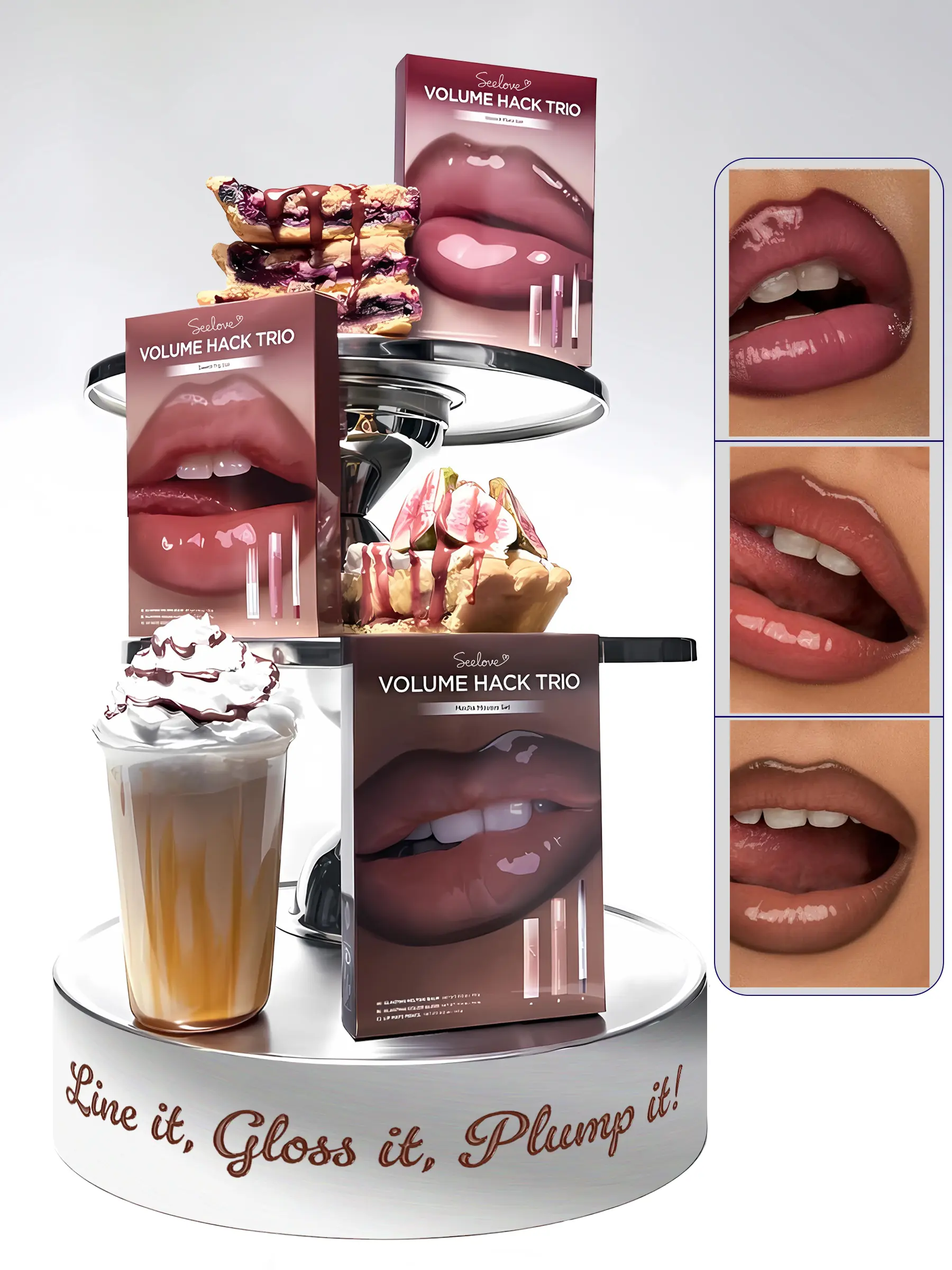 [Instant 3D Lip Volume]romand Lip Volume Hack Trio – Fuller Overlined Lips in 3 Easy Steps, Lip Pencil + Melting Balm + Color Gloss