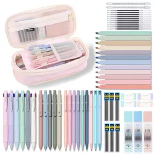 Aesthetic School Supplies Set, Including Highlighter & Gel Pen & Mechanical Pencil & Pencil Case & Accessories, Cute Stationery Set, Writing Utensils, Japanese Stationery, Student Essentials