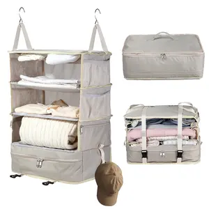 X-Large Foldable Hanging Packing Cube, Portable Organizer Bag with Compression Storage, Luggage Suitcase Travel Essentials, Portable Shelves Carry-On Closet Organizer