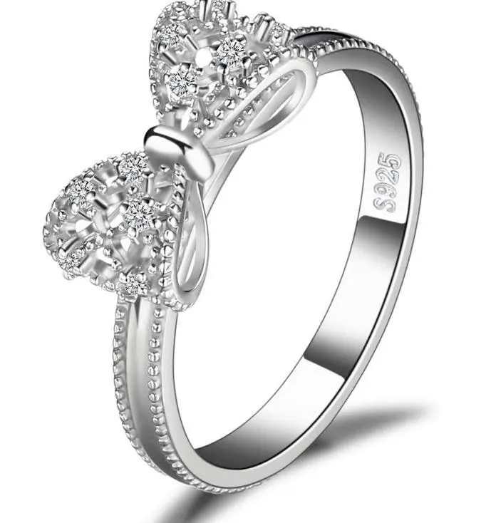 Dainty Sterling Silver Promise Ring, Bow Knot Engagement Jewelry for Women with Micro-Set Cubic Zirconia, Valentine's Day Gift, Elegant Ring, Engagement Promise Ring