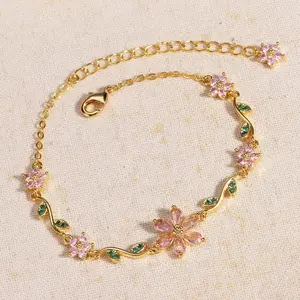 Cross-border Cute Sweet Exquisite Zircon Petal Leaf Flower Pendant Bracelet Jewelry for Women DZSP2263
