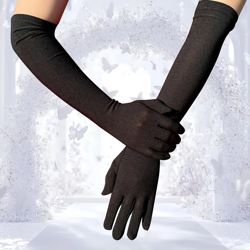 1Pair Women's Elegant Long Black Gloves - Elastic Suitable for Bridal, Wedding, Photo Shoots, Role Play, Themed Parties | Full-Length Gloves for Performances, Costumes, Christmas & Halloween Wear | Hand Washable for Care