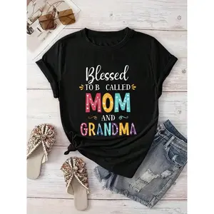 Mother's Day  To Be Called MOM  Grandma Women's TShirt  Colorful Geometric Letter Print Casual Round Neck Short Sleeve Top, Machine Washable Spring Summer Vacation Tee, Mothers Day Gift