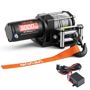 VEVOR 3000 lbs Electric Winch, Summervibes,Summervibes, 12V DC ATV/UTV Winch with Φ3/16 in x 39.4 ft Steel Wire Rope & Wired Remote Control, IP55 Waterproof, Aluminum Housing Fairlead Mount Plate for Towing ATV, Black