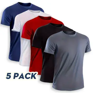 OKP Men's 5 Pack Crewneck Casual Sports Short-Sleeved T-shirt, Quick-Drying Breathable Tee Top, Indoor And Outdoor Men's Sports Jersey, Four Seasons Activewear Athleisure Street Fit Athletic SpringStatements Bodybuilding Fitness Tee