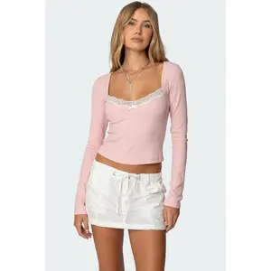 Morgyn Lace Trim Ribbed Top