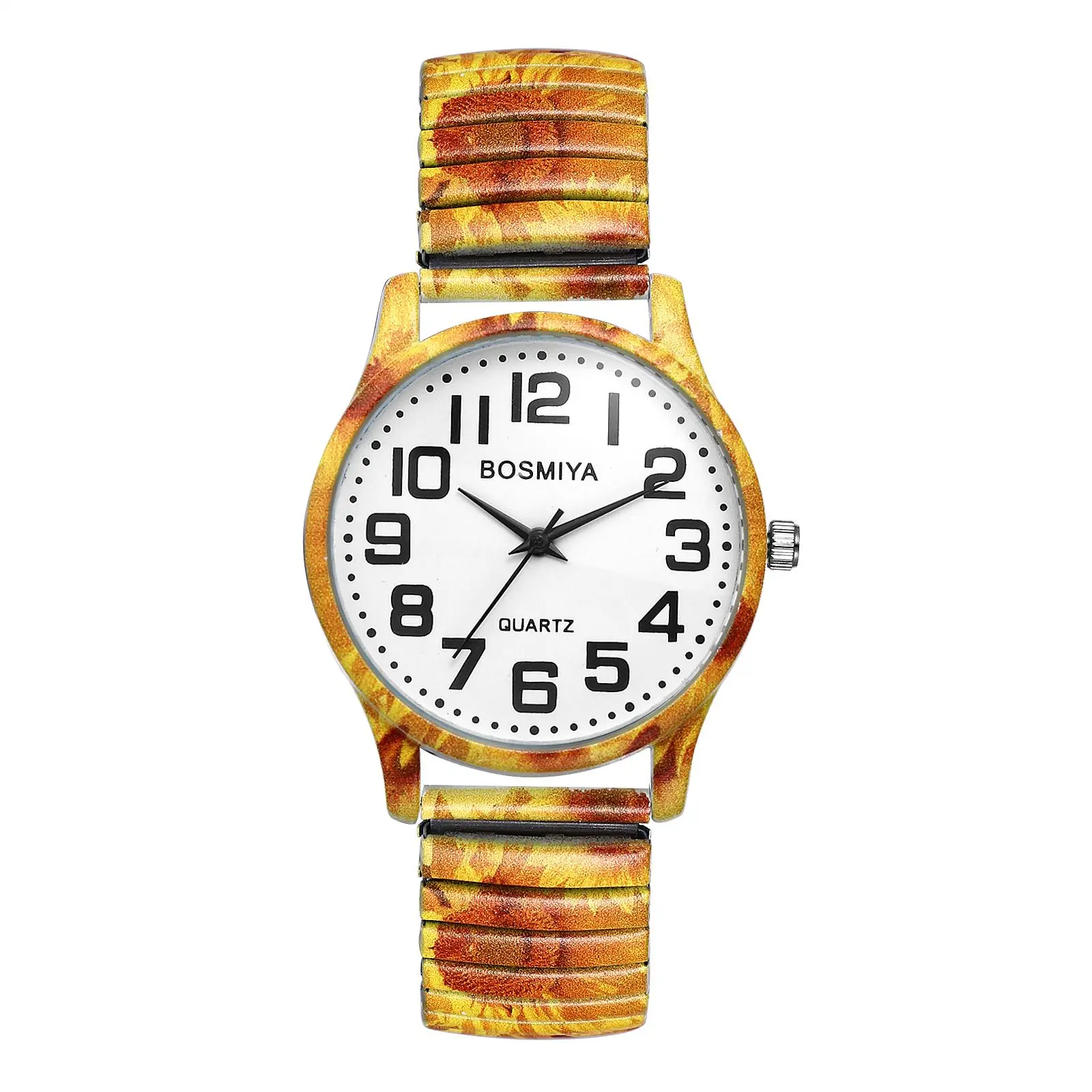OIDEA Sunflower Stretch Band Watch with Easy Reader Big Number Dial, Stainless Steel Expansion Band Quartz Analog Wrist Watch summerwins,