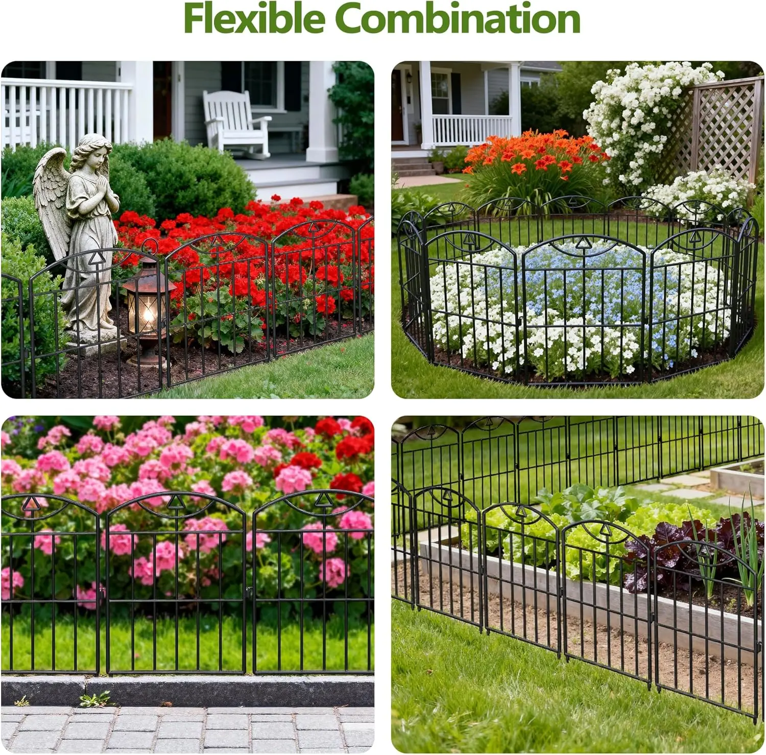 High Quality Black Metal Garden Fence Panels - 10-Pack, 17in H x10.5ft L, Rustproof No Dig Animal Barrier, Waterproof Flower Bed Edging, Practicality Hanging Decor for Patio, Black Metal Finish