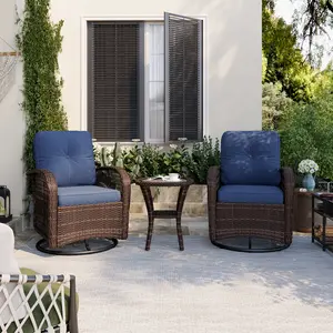 Aoxun 3-Piece Waterproof Wicker Rattan Outdoor Wicker Bistro Set - Swivel Rocker Chairs with Thick Cushions, Side Table for Porch, Garden
