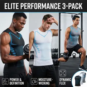 3-Pack Men's Shaping Compression Tank Top - Elite-Level High-Performance Training Tank Top - Top for Strength and Toning Workouts - Quick-Dry, Moisture-Wicking Fabric - Ideal for Running and Gym Workouts summergarden