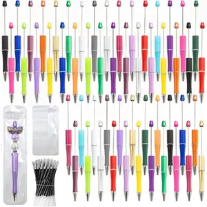 150 Pieces DIY Beadable Pen Kit, Beaded Pens, 50 Plastic Ballpoint Pens with Refills & Bags, School Supplies, Office Accessories & Craft Gifts for Students & Teachers (Multicolor)