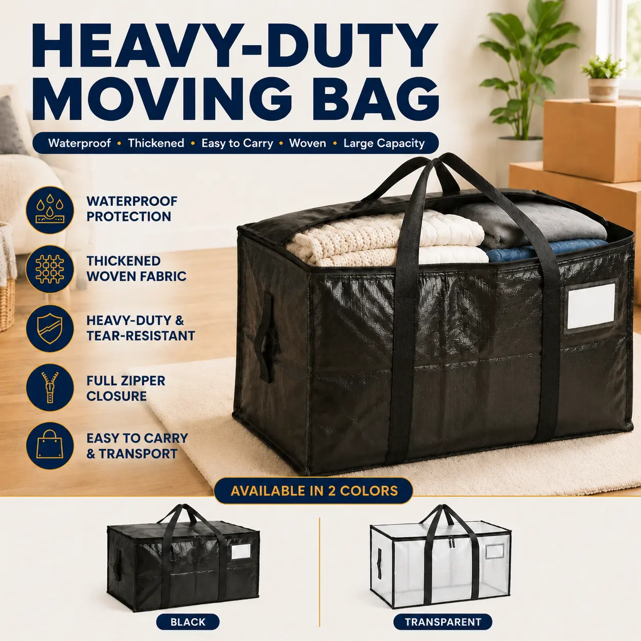 24 Gal Heavy Duty Storage Tote Bags, Waterproof Foldable Organiser with Visible Labels, U-Shaped Handles, Lightweight Multi-Purpose for Home Closet, Moving