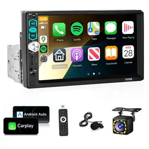 Single Din Car Stereo Radio with Carplay Android Auto, 7Inch 1080P HD IPS Touchscreen 5.1Bluetooth Car Radio Audio Support FM Radio EQ Mirror Link SWC USB/TF/Aux-in Ports+Backup Camera