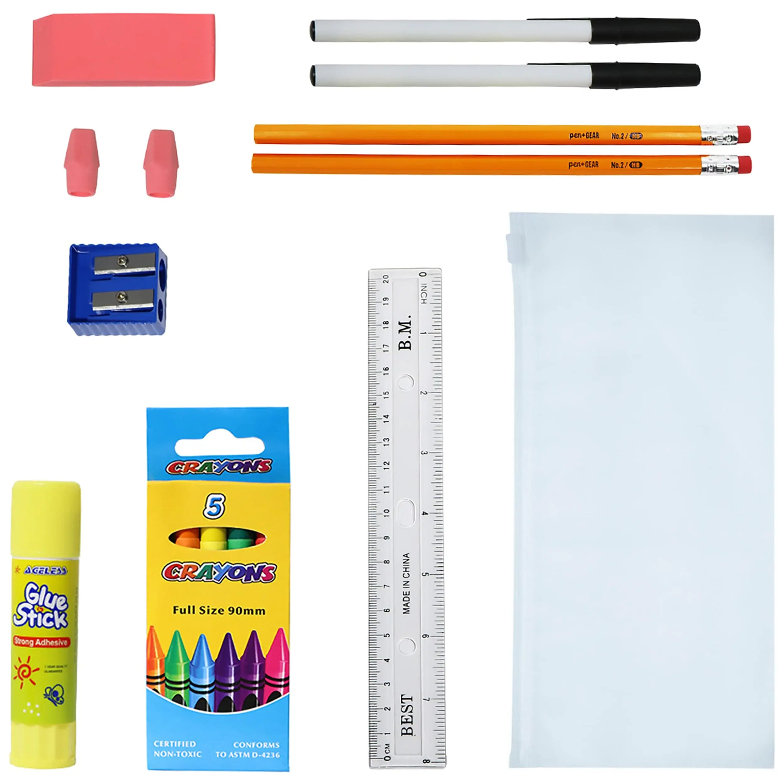 16 Piece Basic Wholesale School Supply Kits for Kids - Bulk Case of 48 Kits
