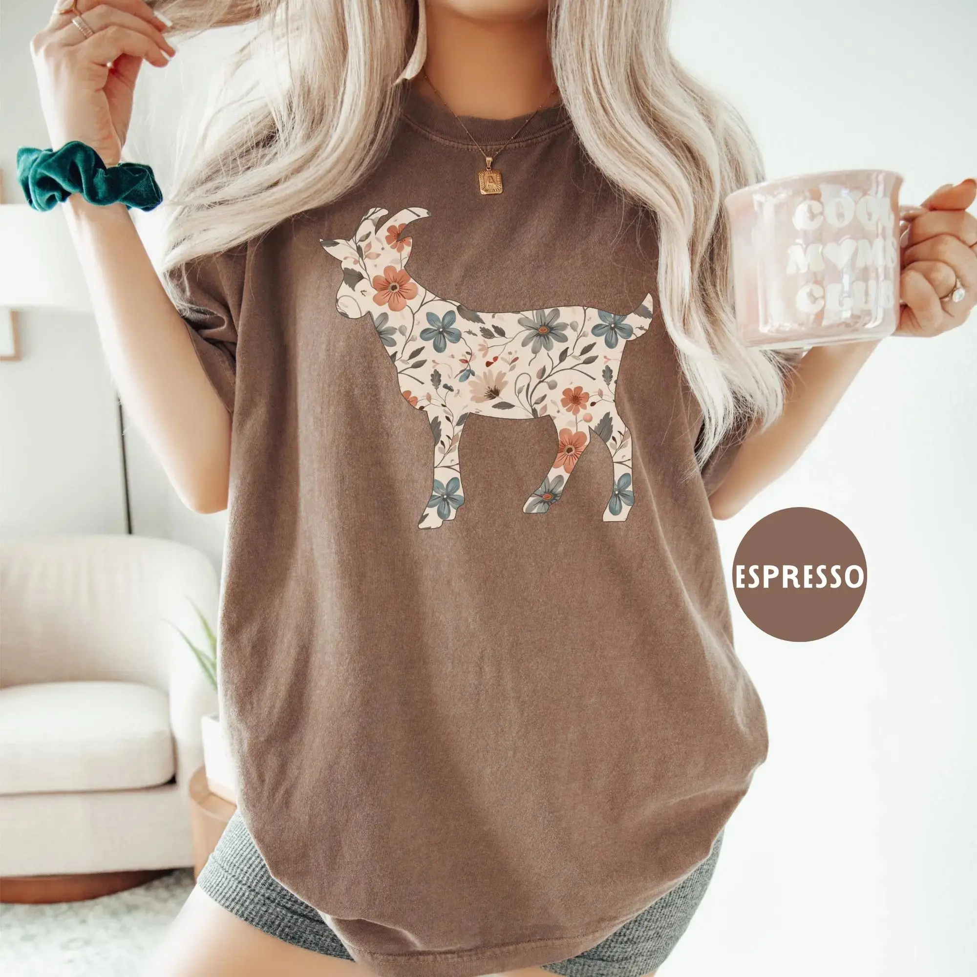 Floral Goat Comfort Colors Tee Shirt, Farm Lover Mom T-shirt, Gift for Goat Farmer, Cottagecore Boho Tshirt, Goat Animal Graphic T Shirt
