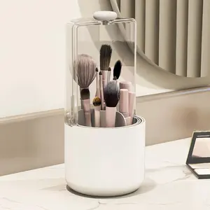 Makeup Organizer with Lid 360 Rotating Clear Dustproof  Boxes Vanity Desktop Bathroom Countertop vanity dresser Toothbrush Holder Spinning Brush Holder Gift Ideas Valentine 14th birthday gift