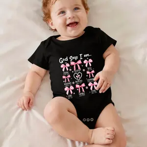 God Says I Am   Pink Bows Heart   Scripture Verses   Love Kindness   Grace Faith Hope Print Bodysuit Baby Rompers Short Sleeve Cotton Toddler Rompers Graphic Print Baby Clothes One-Piece Outfit
