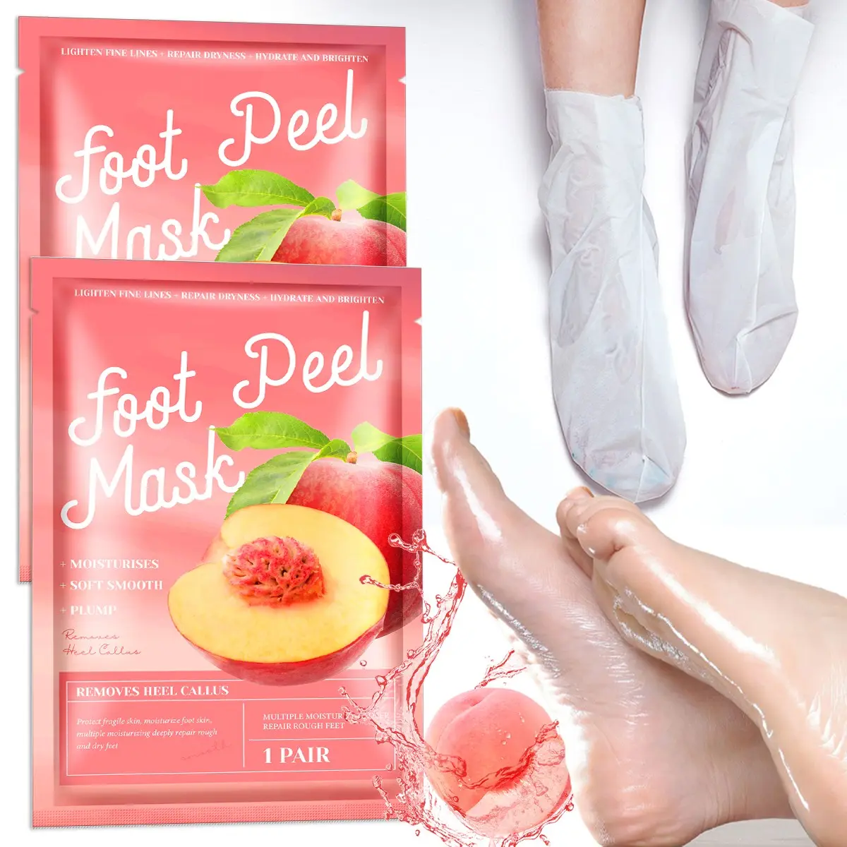 Peach & Honey Foot Peel Mask, Moisturizing Exfoliating Foot Mask, Dead Skin Removal for Feet, 2/4 Pairs Callus Remover Foot Mask, Foot Care Mask for Dry, Cracked Feet, Callus, Feet Peeling Mask