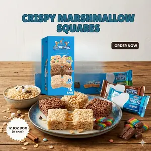 Sweet Crispy Cereal Treat Squares, Marshmallow Snack Bar Variety Pack, Portable Dessert Snacks for Kids and Adults, Convenient 16 Bar Snack Box