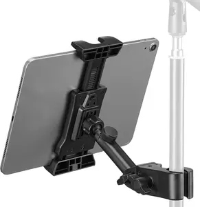 LEKATO Tablet Holder for Microphone Music Stand, Adjustable Phone Holder for Desk, Portable 360° Rotatable, Compatible with iPad iPhone 4.7 to 13.5 Inch Devices Screen Size