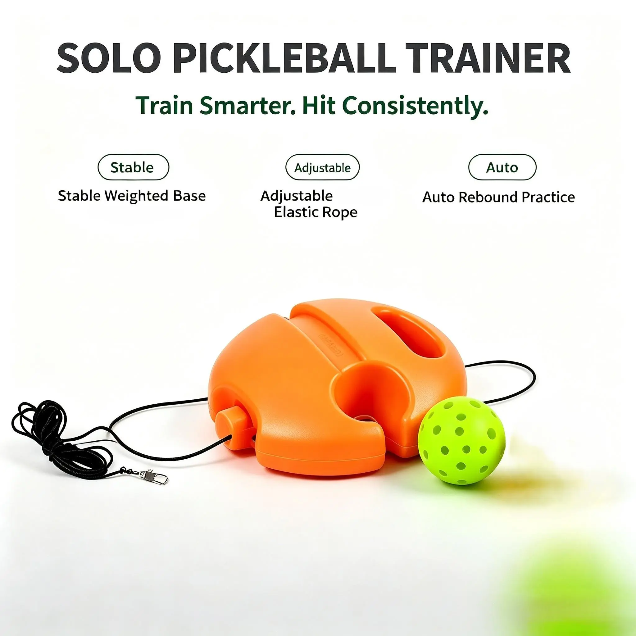 Solo Pickleball Rebound Trainer with Elastic Rope, Pickleball Trainer for Solo Practice, Automatic Ball Return Training Tool, Pickleball Practice Equipment for Beginners, Adults and Kids, Indoor Outdoor Pickleball Accessories