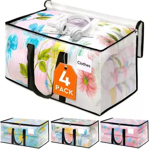 Clear Heavy Duty Moving Bags 4 Pack, Zipper Storage Bags with Extra Reinforced Handles & Waterproof Packing for Moving Camping Home Organization 93L/24Gal (28.7"x14.2"x14")