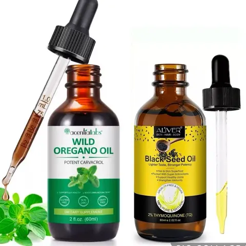 Edible Natural Herbs Botanical Extracts Supplement - 2 oz (60ml) Gluten-Free Turkish Seed Oil + Oregano Oil Blend, Immune Support for Adult Healthcare & Dietary Use