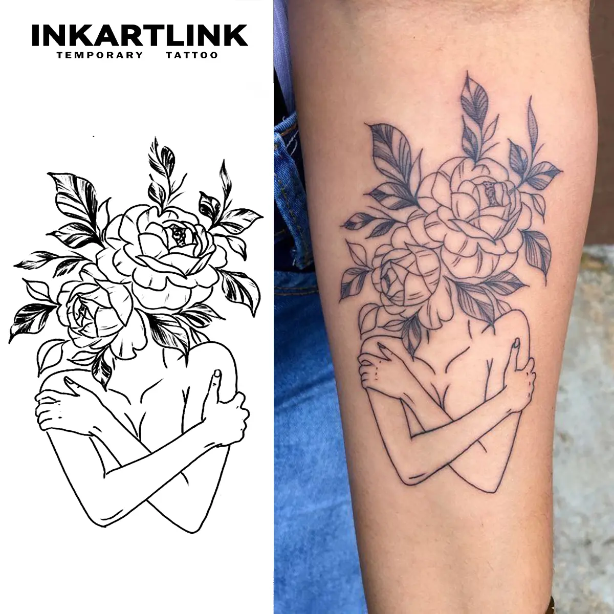 INKARTLINK Tattoo Tech Semi-Permanent Realistic Temporary Tattoo Stencils - 2 Sheets Flower Art for Adults, Glue-Free, Waterproof, No Reflection, Lasts 1-2 Weeks, Ideal for Swimming, Parties, Realistic Temporary Tattoos