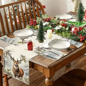 Christmas Table Runner Set, Reindeer Snowflake Design, Holiday Decorations for Dining Room & Kitchen, Festive Home Accessories