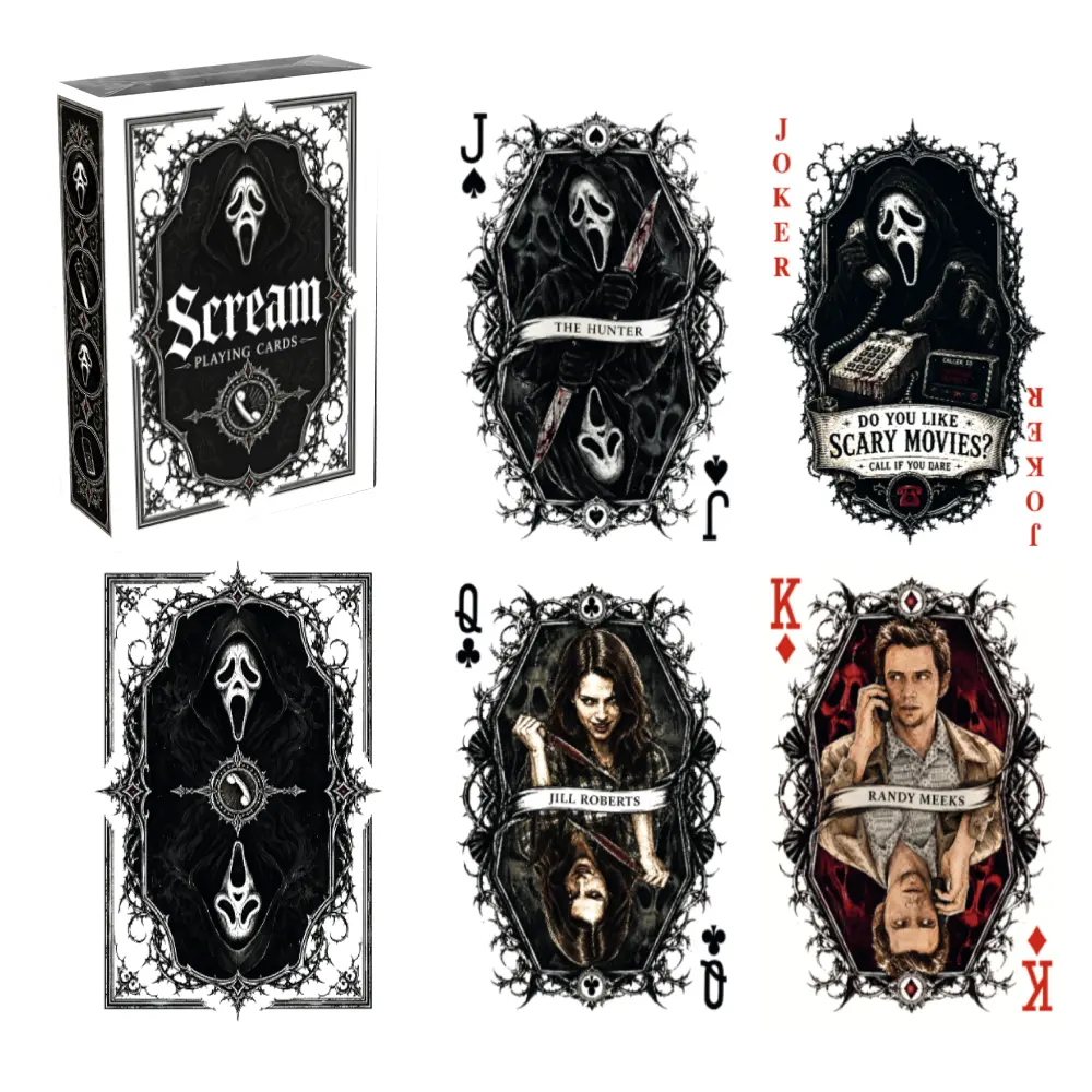Scream Ghostface Playing Cards | Slasher Movie Characters 54-Card Deck | Halloween Gift for Scary Fans, Horror Film Lovers