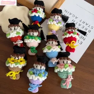 Handmade Crochet Graduate Bouquet Keychain - Knitted Doll Charm, Flower Wrist Ornament, Unique Elegant Fashion Accessory for Ceremony, Graduation Gifts, College Graduation Gift