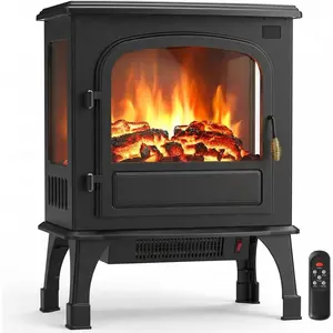 Electric Fireplace Heater, 26-Inch Freestanding Electric Fireplace Stove with 3D Realistic Flame Effect & Remote Control, Adjustable Flame Brightness, 12-Hour Timer, Overheat Protection & Child Lock, Charcoal Finish