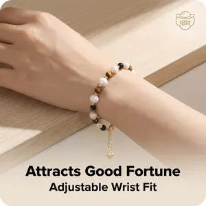 Golden Tiger Eye Pearl Bracelet Black Onyx Love Charm Luxury Elegant Gift Jewelry