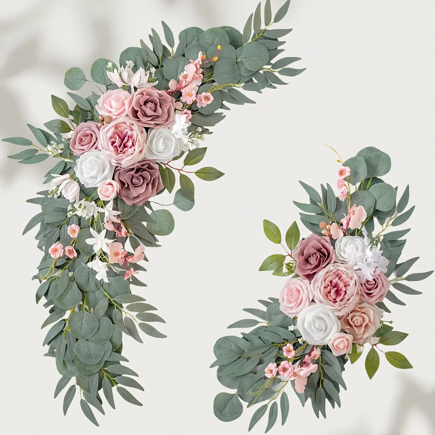 Wedding Arch Decoration Flower Wreath Set, Leaves & Roses, Contains Peony, Eucalyptus Leaves, Satin Hanging Bows, PVC Material, Decorative Flower Ornaments, Wedding Background Arch, Modern Elegant Decoration, Proposal Decorations