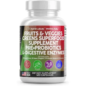 Clean Nutraceuticals Fruits & Veggies, Greens Superfood Supplement, Prebiotics, Probiotics & Digestive Enzymes for Gut Health Support Capsules – Phyto-Fuel