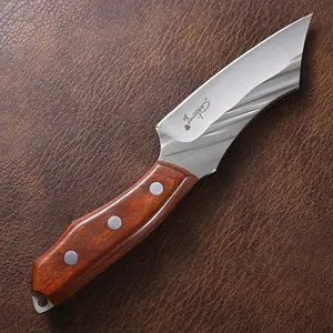 3 styles of hand forged wooden kitchen knives with genuine leather sheaths, precise tomato, citrus, fruit and vegetable peeling and slicing tools, household cooking tools