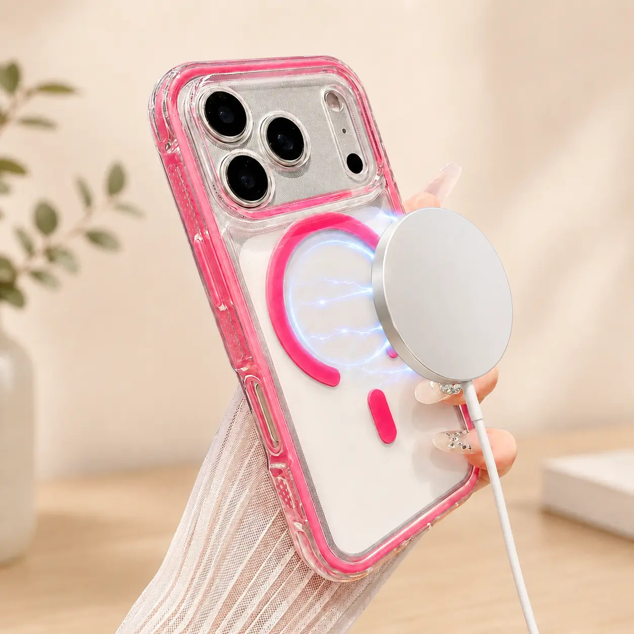 Clear Magnetic Soft Case for iPhone 17 16 15 14 13 Pro Max, Colorful Contrast Bumper Cover, compatible with MagSafe, Shockproof Anti-Scratch Slim Transparent Case